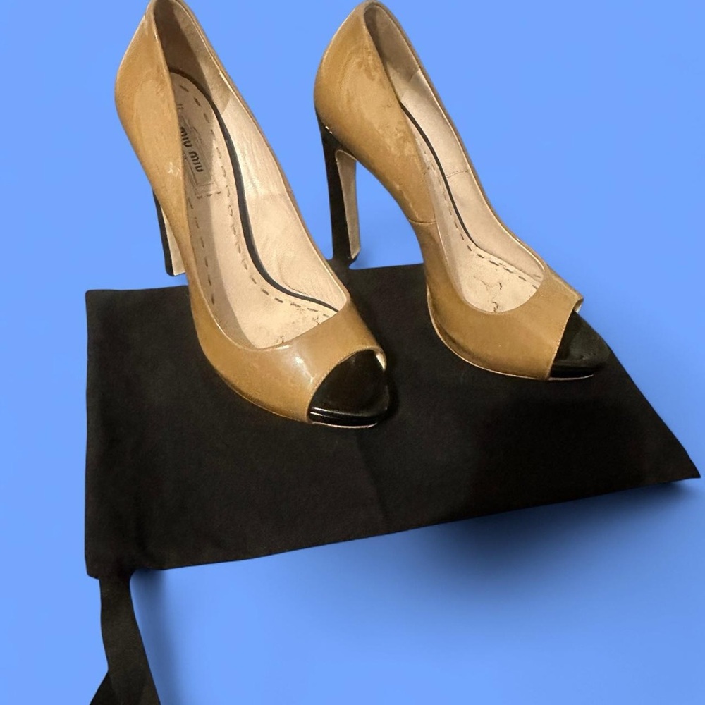 Miu Miu Tan and Black Stiletto Heels (authentic)